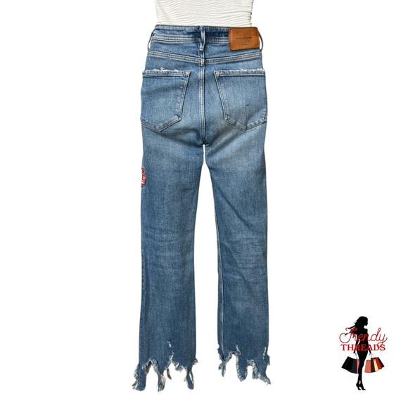 Zara Shredded Embroidered Blue Jeans 00 Distressed Boho High Waisted Cottagecore - Picture 4 of 11